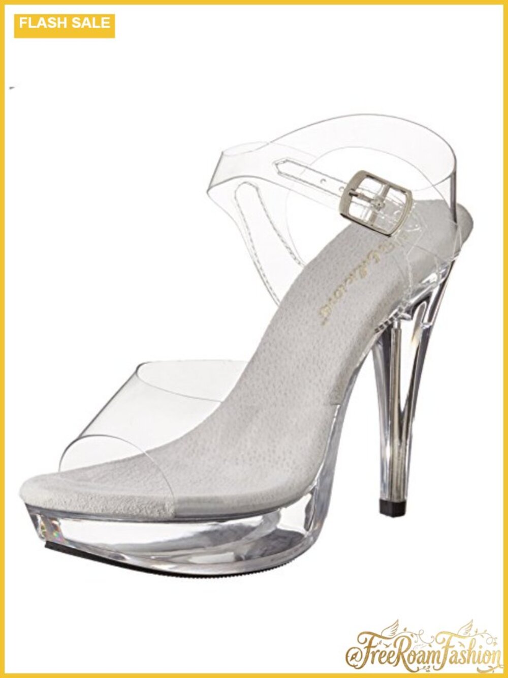 Womens Platform Ankle Strap Sandals PVC Rhinestone Glitter Buckle Party Heels